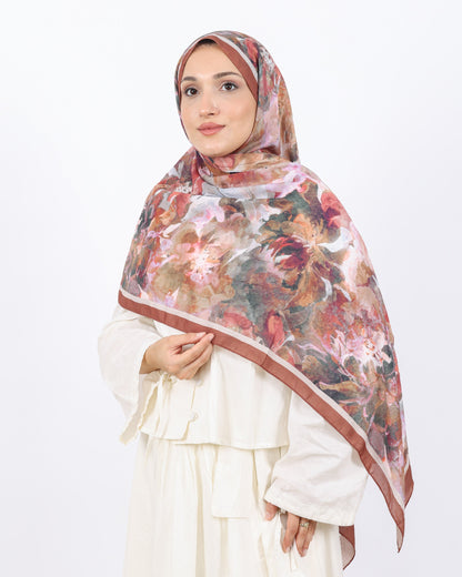 Soft Bambu Kraş Şal D053 Kahverengi, çiçekli desenli, 75 × 185 cm şal – görsel 1