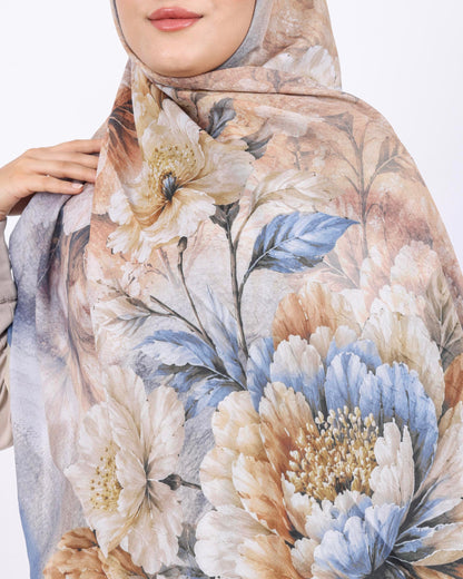Soft Bambu Kraş Şal D041 Taş Rengi, çiçekli desenli, 75 × 185 cm şal – görsel 4