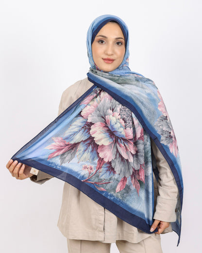 Soft Bambu Kraş Şal D041 Lacivert, çiçekli desenli, 75 × 185 cm şal – görsel 2