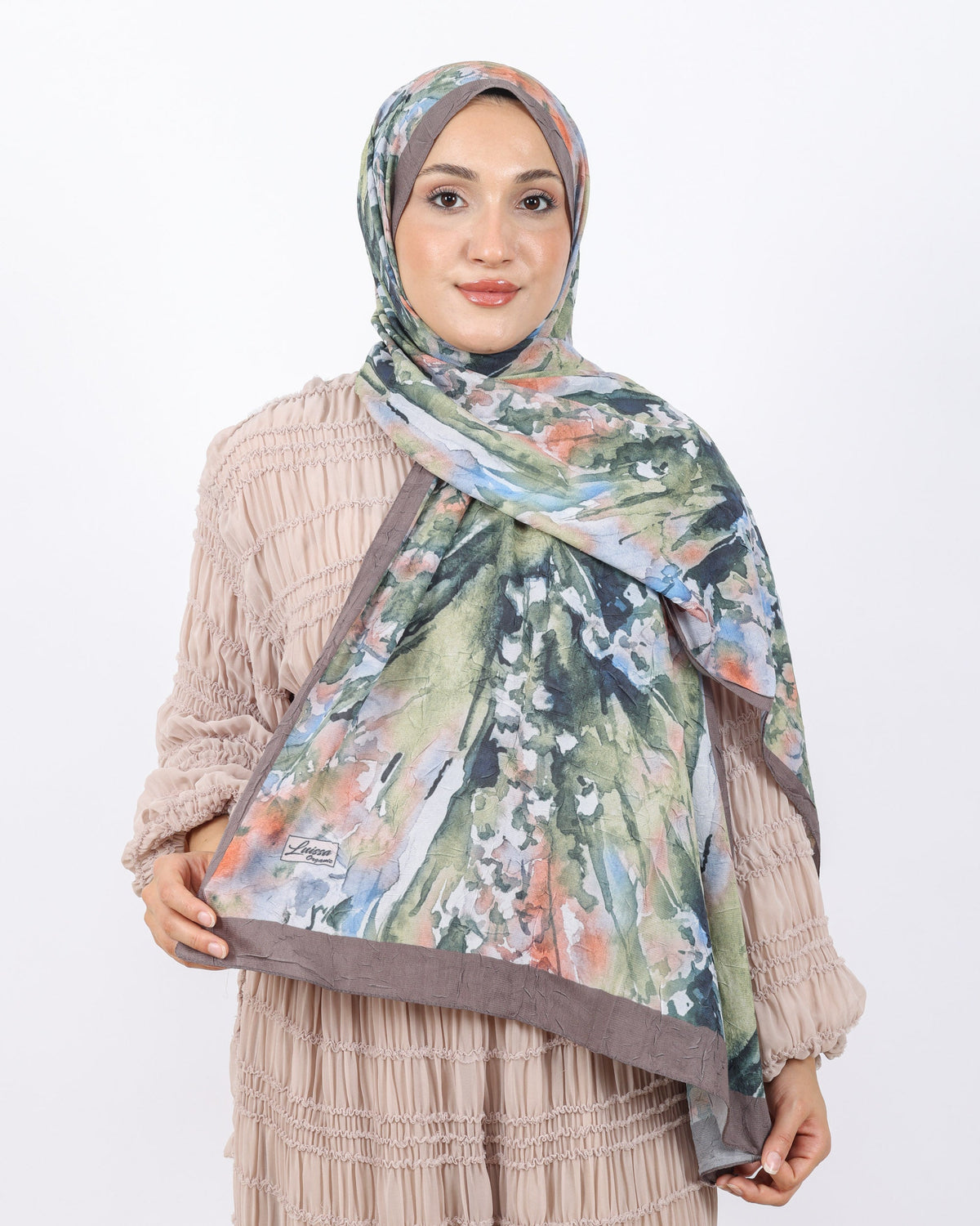 Soft Bambu Kraş Şal D051 Kahve-Yeşil, 75 × 185 cm şal – görsel 1