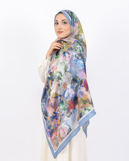 Soft Bambu Kraş Şal D053 Mavi-Beyaz, çiçekli desenli, 75 × 185 cm şal – görsel 3