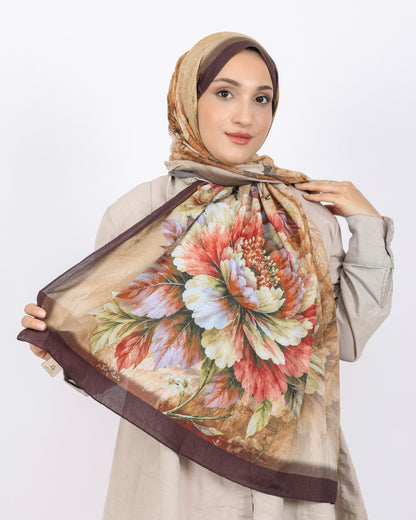 Soft Bambu Kraş Şal D041 Kahverengi, çiçekli desenli, 75 × 185 cm şal – görsel 2