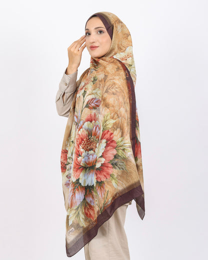 Soft Bambu Kraş Şal D041 Kahverengi, çiçekli desenli, 75 × 185 cm şal – görsel 3