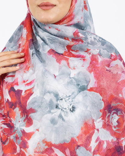 Soft Bambu Kraş Şal D053 Mürdüm-Beyaz, çiçekli desenli, 75 × 185 cm şal – görsel 4