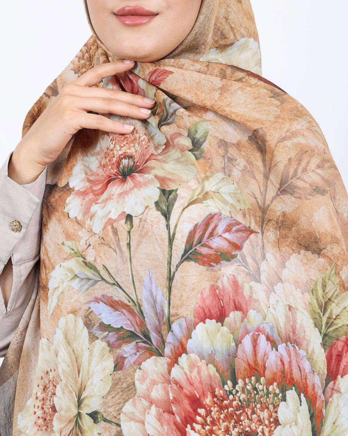 Soft Bambu Kraş Şal D041 Kahverengi, çiçekli desenli, 75 × 185 cm şal – görsel 4