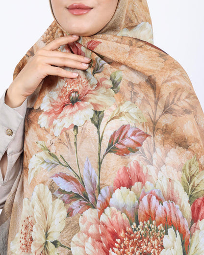 Soft Bambu Kraş Şal D041 Kahverengi, çiçekli desenli, 75 × 185 cm şal – görsel 4