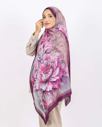 Soft Bambu Kraş Şal D041 Mürdüm, çiçekli desenli, 75 × 185 cm şal – görsel 2