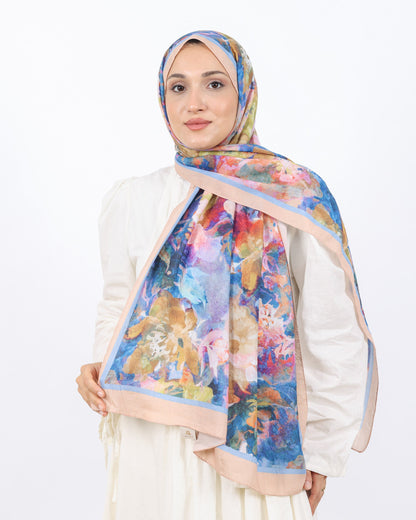 Soft Bambu Kraş Şal D053 Bej, çiçekli desenli, 75 × 185 cm şal – görsel 1