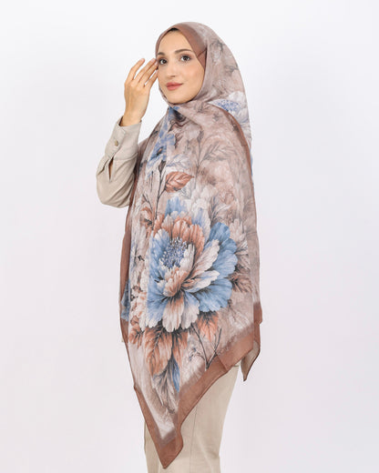 Soft Bambu Kraş Şal D041 Kahverengi-Mavi, çiçekli desenli, 75 × 185 cm şal – görsel 1