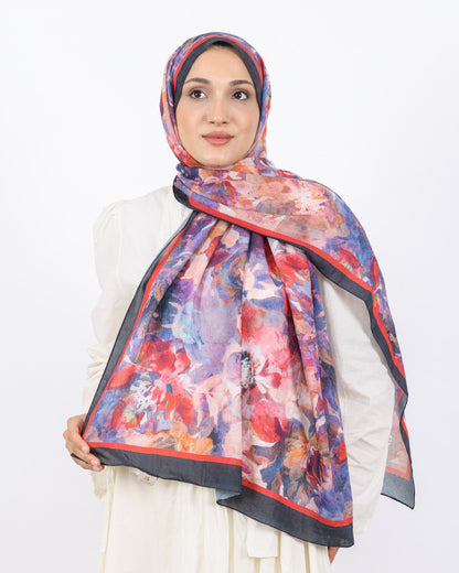 Soft Bambu Kraş Şal D053 Siyah-Kırmızı, çiçekli desenli, 75 × 185 cm şal – görsel 2