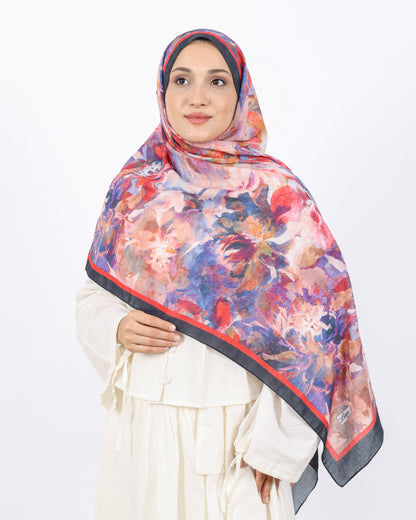 Soft Bambu Kraş Şal D053 Siyah-Kırmızı, çiçekli desenli, 75 × 185 cm şal – görsel 3