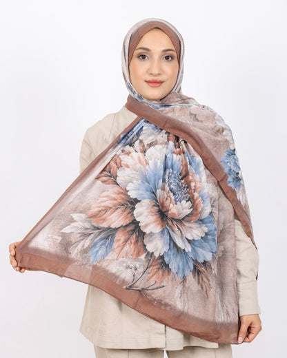 Soft Bambu Kraş Şal D041 Kahverengi-Mavi, çiçekli desenli, 75 × 185 cm şal – görsel 4