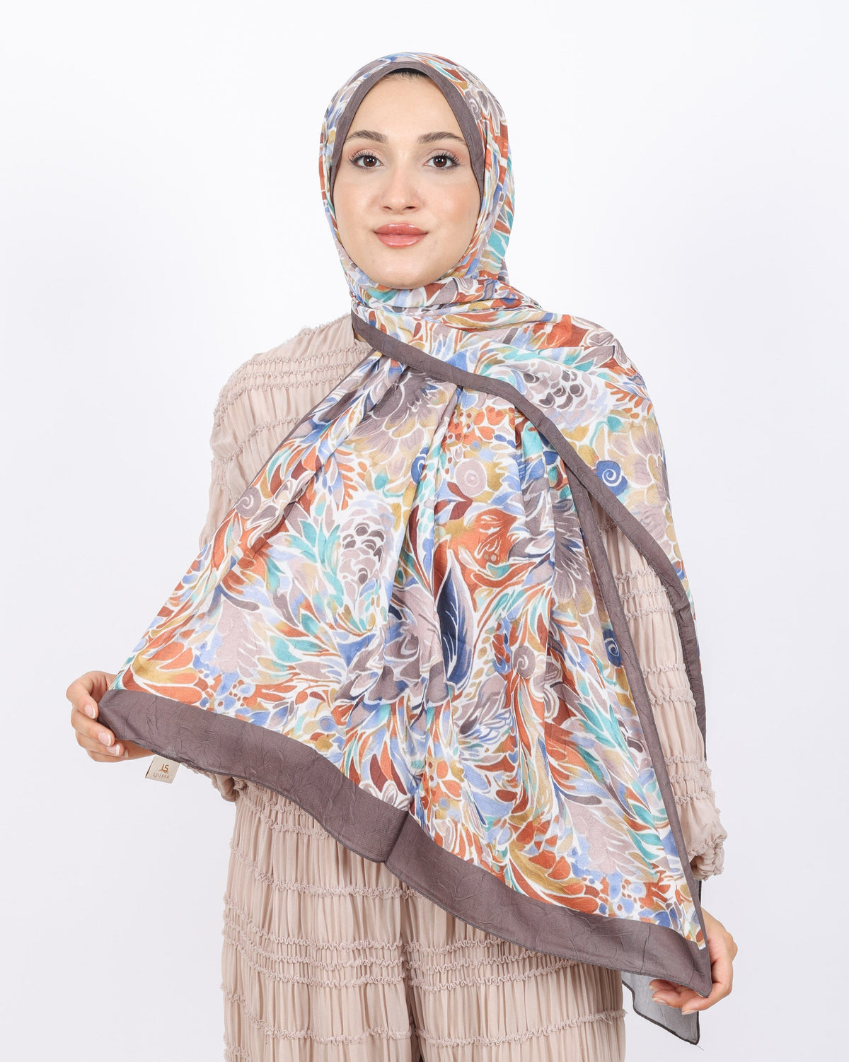 Soft Bambu Kraş Şal D047 Kahverengi, çiçekli desenli, 75 × 185 cm şal – görsel 2