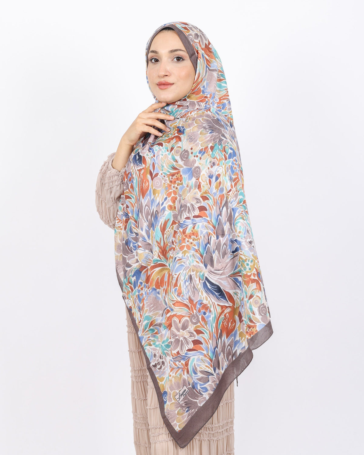 Soft Bambu Kraş Şal D047 Kahverengi, çiçekli desenli, 75 × 185 cm şal – görsel 3