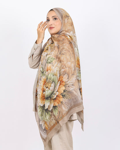 Soft Bambu Kraş Şal D041 Vizon, çiçekli desenli, 75 × 185 cm şal – görsel 3