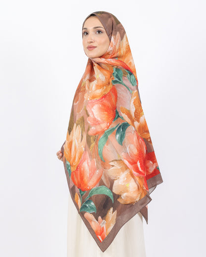 Soft Bambu Kraş Şal D054 Kahverengi, çiçekli desenli, 75 × 185 cm şal – görsel 3