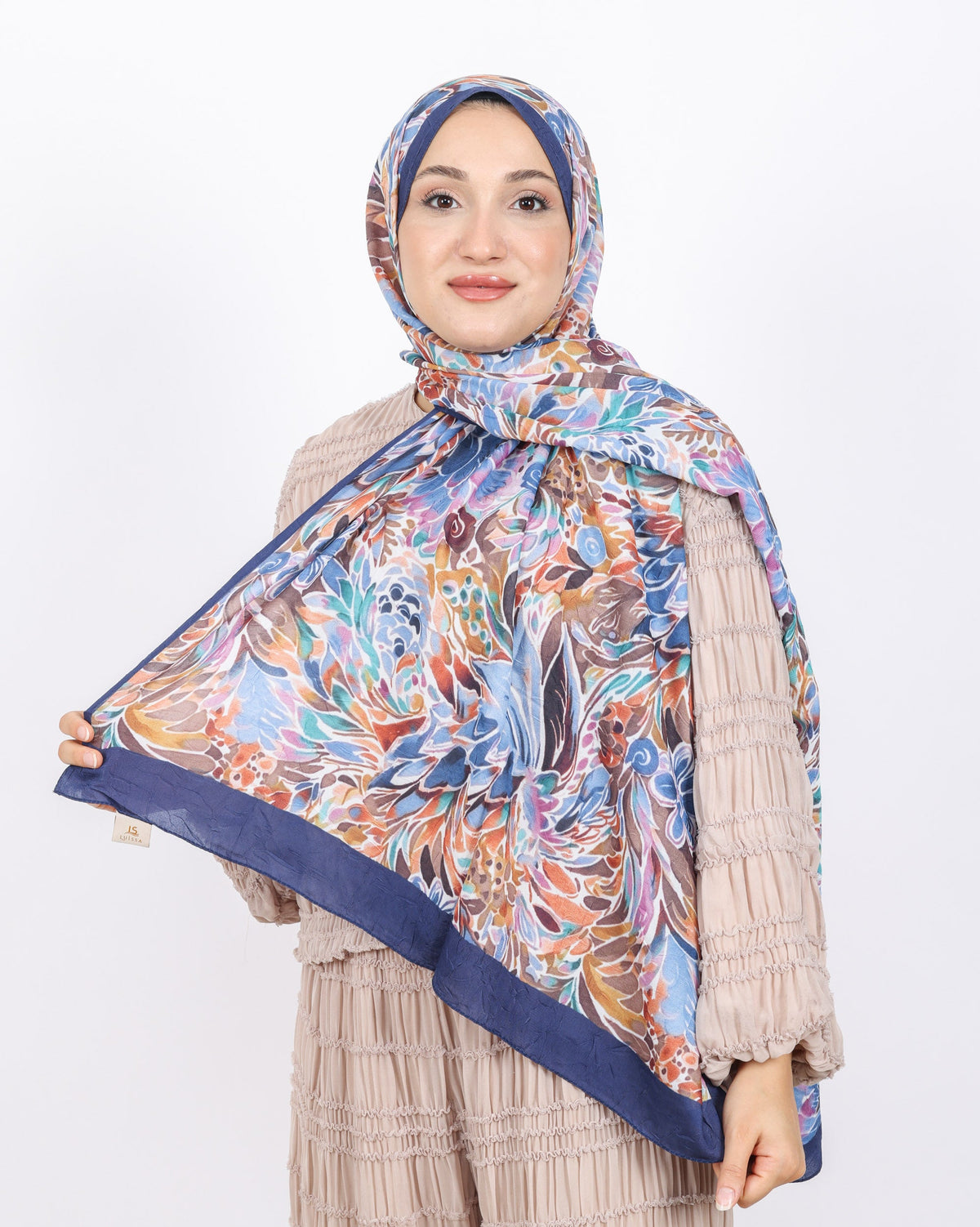 Soft Bambu Kraş Şal D047 Lacivert-Kahve, çiçekli desenli, 75 × 185 cm şal – görsel 2