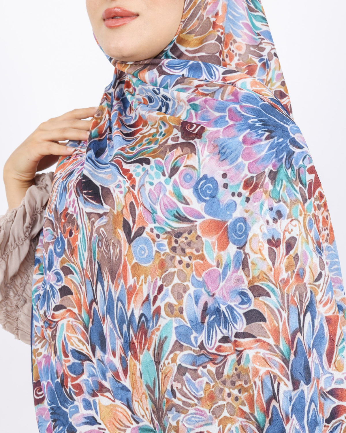 Soft Bambu Kraş Şal D047 Lacivert-Kahve, çiçekli desenli, 75 × 185 cm şal – görsel 4