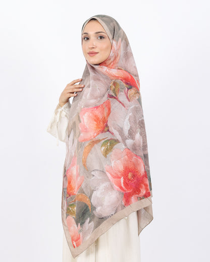 Soft Bambu Kraş Şal D054 Bej, çiçekli desenli, 75 × 185 cm şal – görsel 3
