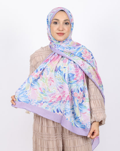 Soft Bambu Kraş Şal D047 Lila, çiçekli desenli, 75 × 185 cm şal – görsel 1