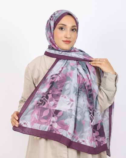 Soft Bambu Kraş Şal D042 Mürdüm, çiçekli desenli, 75 × 185 cm şal – görsel 2