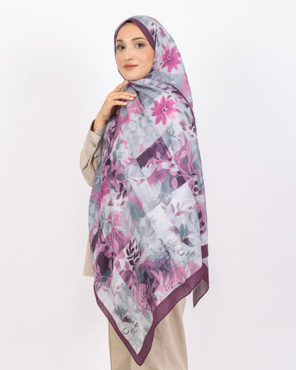 Soft Bambu Kraş Şal D042 Mürdüm, çiçekli desenli, 75 × 185 cm şal – görsel 1