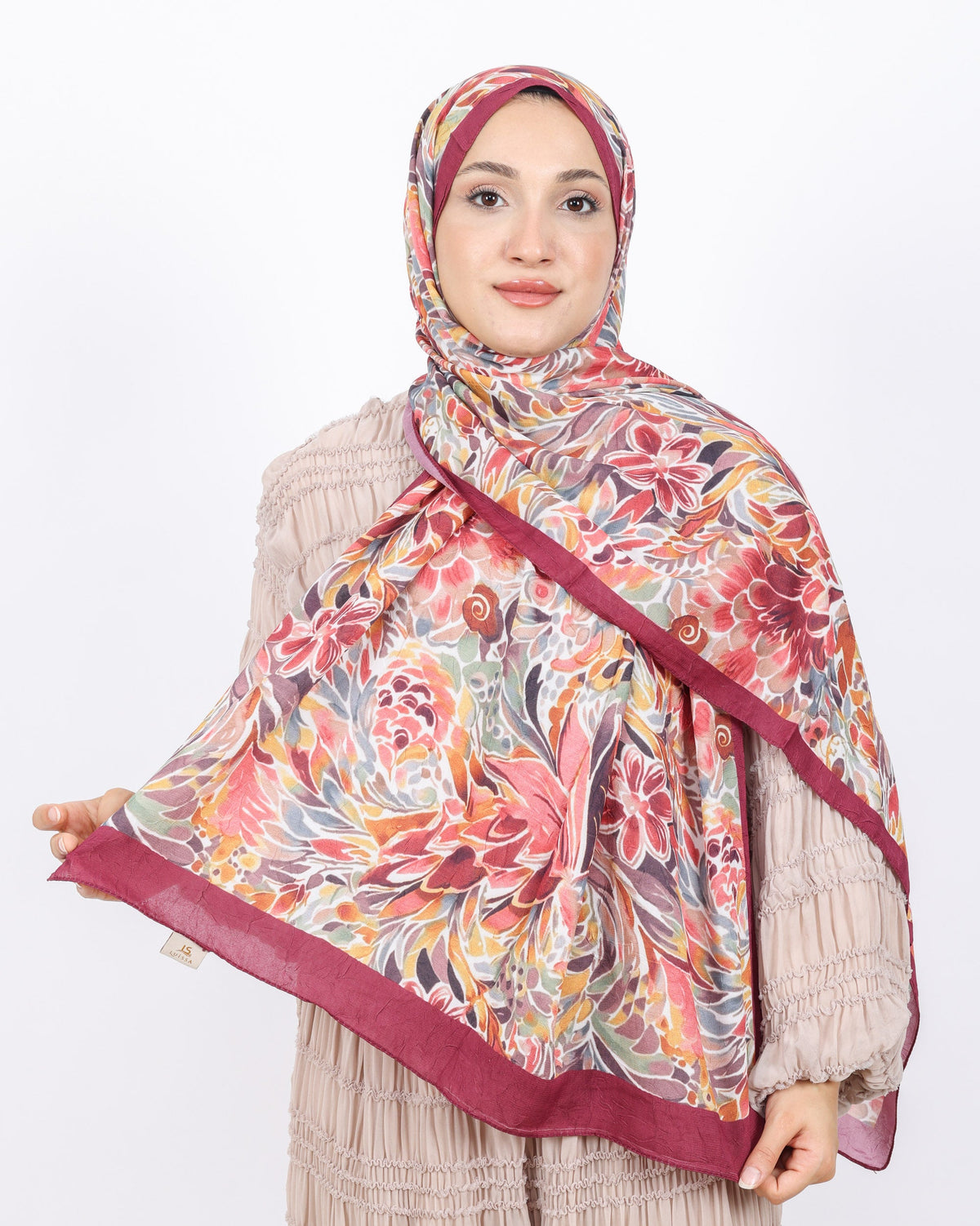 Soft Bambu Kraş Şal D047 Mürdüm, çiçekli desenli, 75 × 185 cm şal – görsel 2
