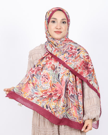 Soft Bambu Kraş Şal D047 Mürdüm, çiçekli desenli, 75 × 185 cm şal – görsel 2