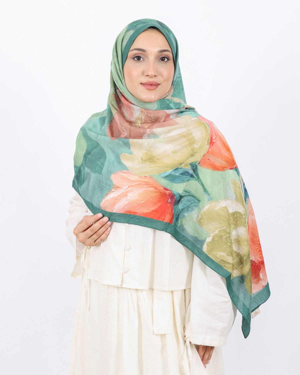 Soft Bambu Kraş Şal D054 Mint Yeşili, çiçekli desenli, 75 × 185 cm şal – görsel 2