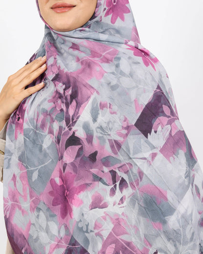 Soft Bambu Kraş Şal D042 Mürdüm, çiçekli desenli, 75 × 185 cm şal – görsel 4