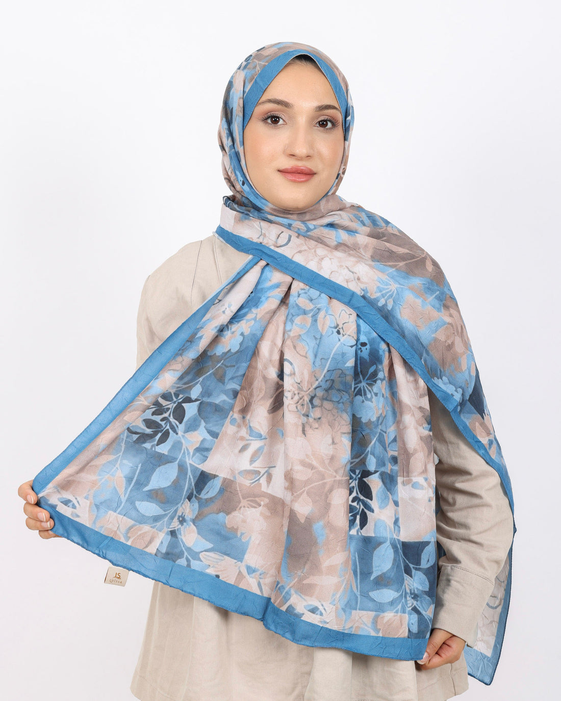 Soft Bambu Kraş Şal D042 indigo Mavi, İndigo Mavi renk, çiçekli desenli, 75 × 185 cm şal – görsel 2