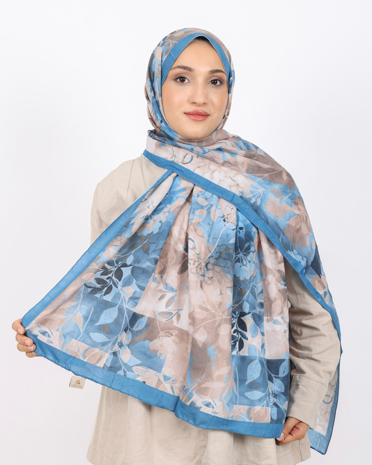 Soft Bambu Kraş Şal D042 indigo Mavi, İndigo Mavi renk, çiçekli desenli, 75 × 185 cm şal – görsel 2
