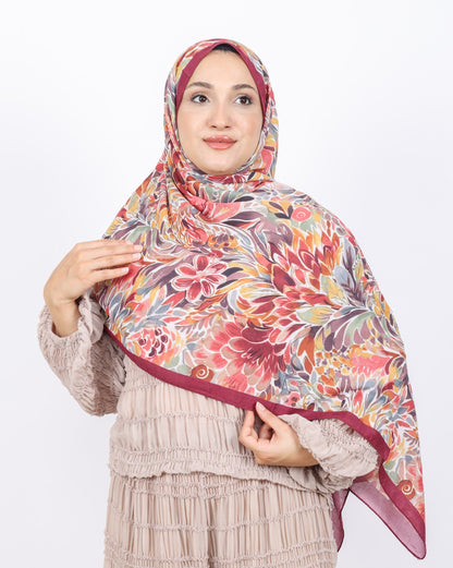 Soft Bambu Kraş Şal D047 Mürdüm, çiçekli desenli, 75 × 185 cm şal – görsel 3