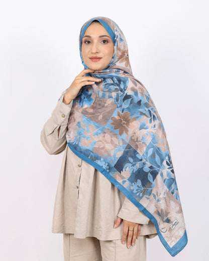 Soft Bambu Kraş Şal D042 indigo Mavi, İndigo Mavi renk, çiçekli desenli, 75 × 185 cm şal – görsel 3