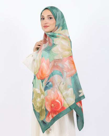 Soft Bambu Kraş Şal D054 Mint Yeşili, çiçekli desenli, 75 × 185 cm şal – görsel 3