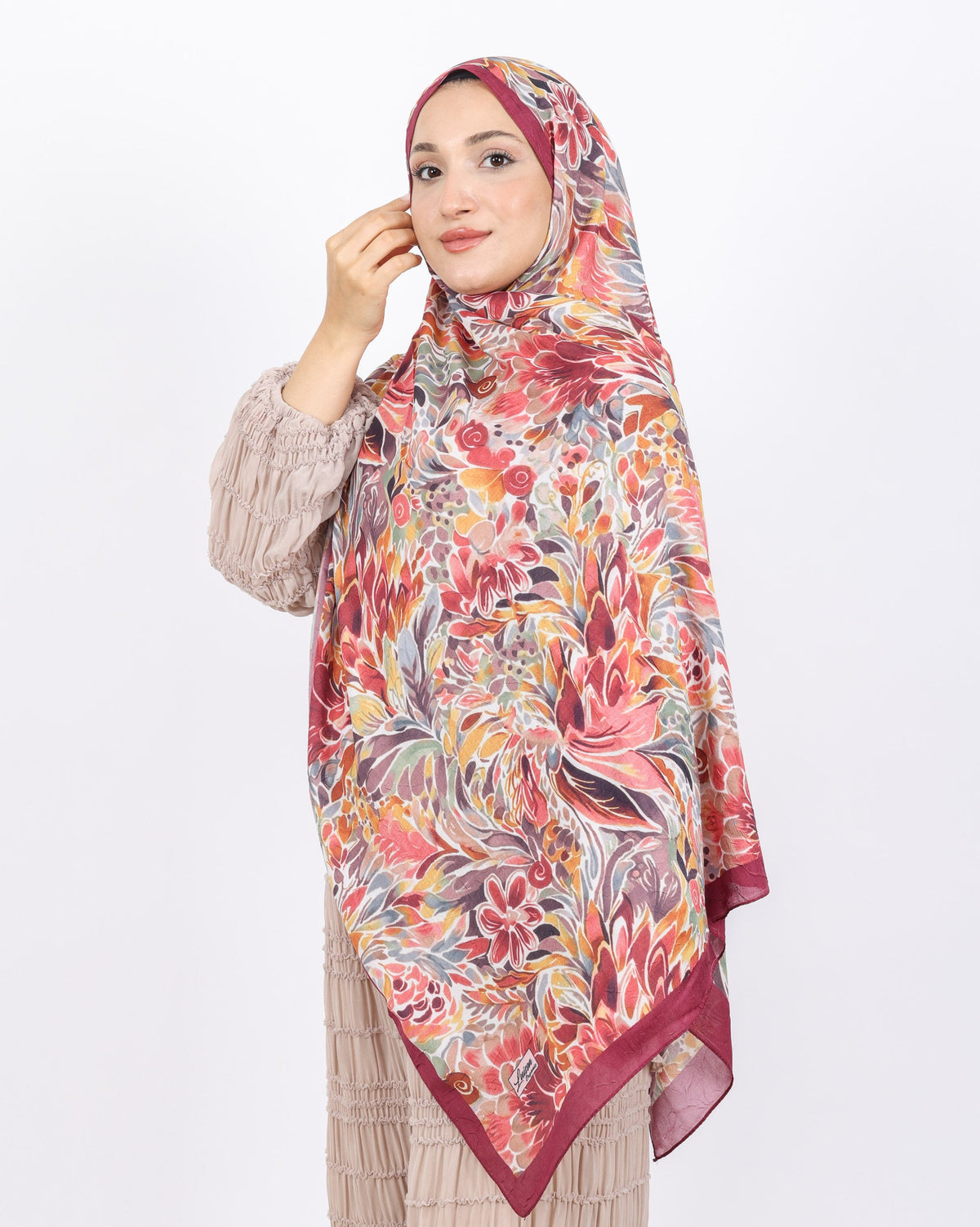 Soft Bambu Kraş Şal D047 Mürdüm, çiçekli desenli, 75 × 185 cm şal – görsel 1