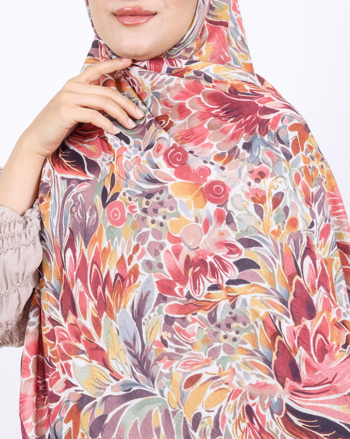 Soft Bambu Kraş Şal D047 Mürdüm, çiçekli desenli, 75 × 185 cm şal – görsel 4