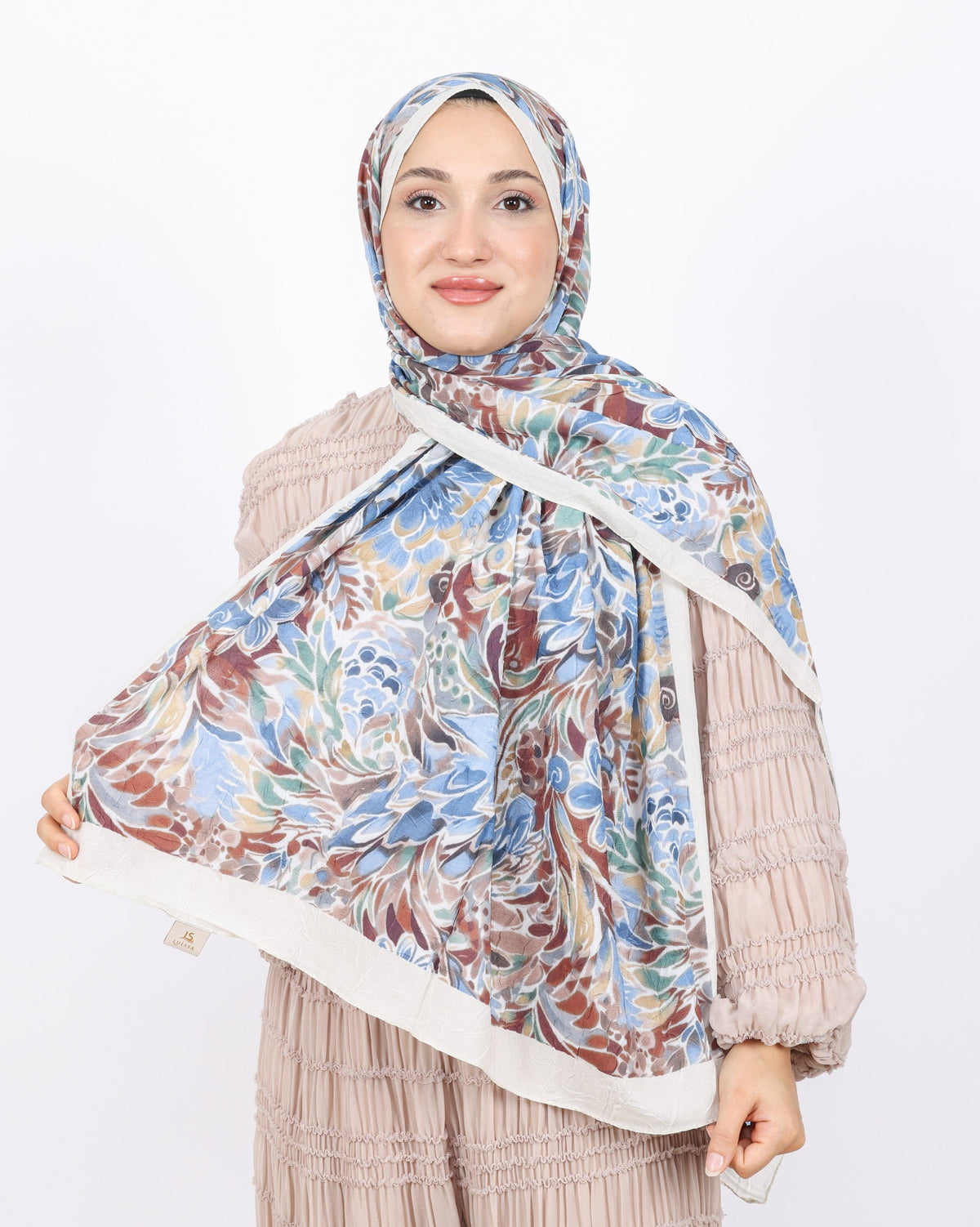 Soft Bambu Kraş Şal D047 Kırık Beyaz, çiçekli desenli, 75 × 185 cm şal – görsel 2