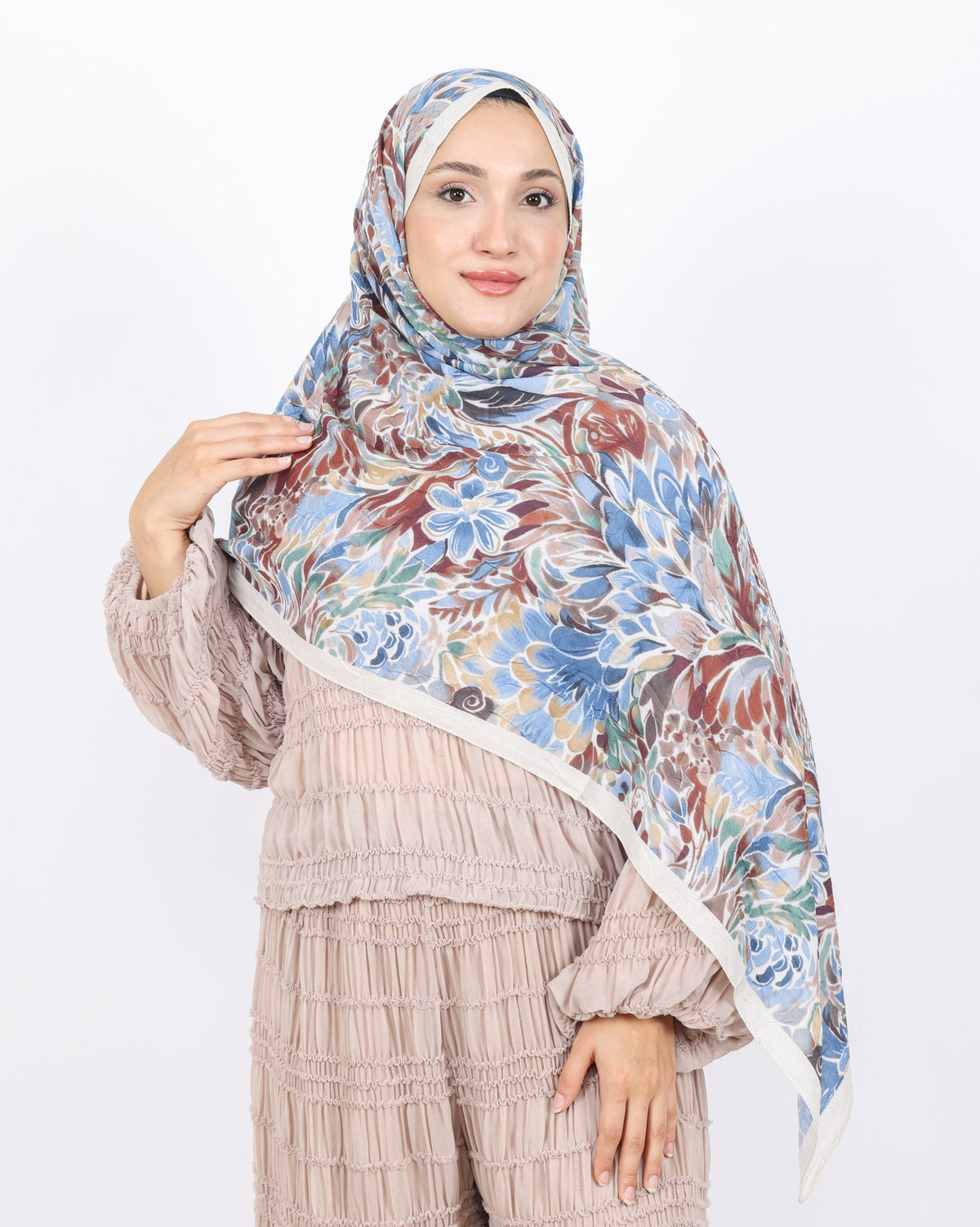 Soft Bambu Kraş Şal D047 Kırık Beyaz, çiçekli desenli, 75 × 185 cm şal – görsel 3