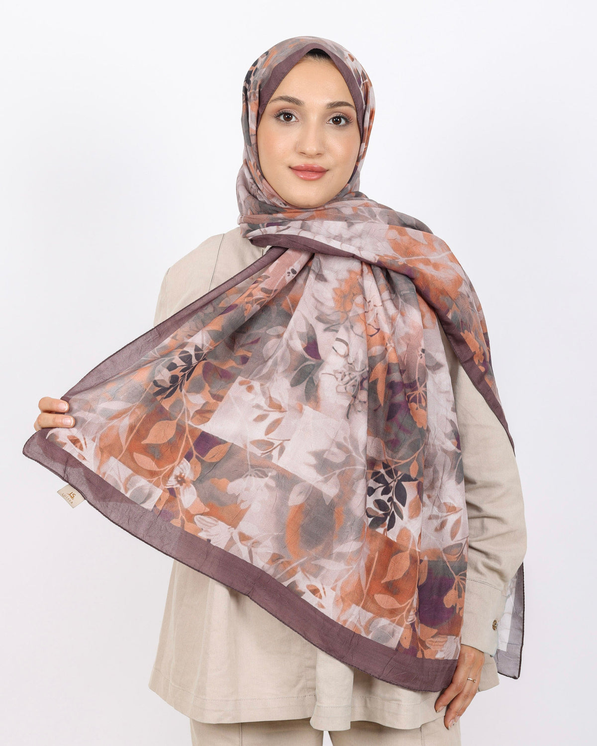 Soft Bambu Kraş Şal D042 Kahverengi, çiçekli desenli, 75 × 185 cm şal – görsel 2