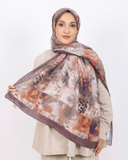 Soft Bambu Kraş Şal D042 Kahverengi, çiçekli desenli, 75 × 185 cm şal – görsel 2