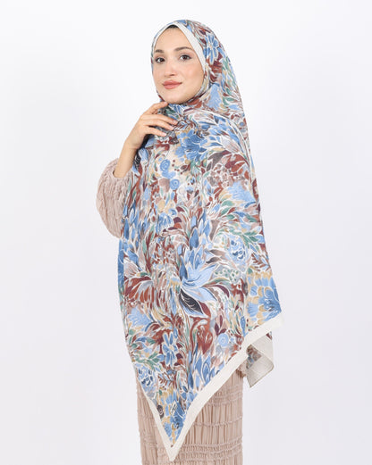 Soft Bambu Kraş Şal D047 Kırık Beyaz, çiçekli desenli, 75 × 185 cm şal – görsel 1