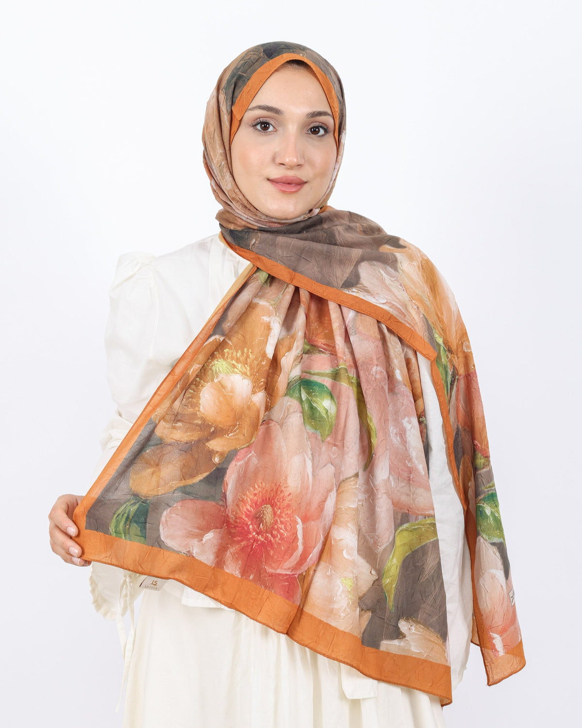 Soft Bambu Kraş Şal D054 Hardal, çiçekli desenli, 75 × 185 cm şal – görsel 2