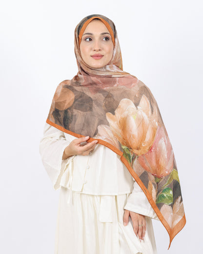 Soft Bambu Kraş Şal D054 Hardal, çiçekli desenli, 75 × 185 cm şal – görsel 3