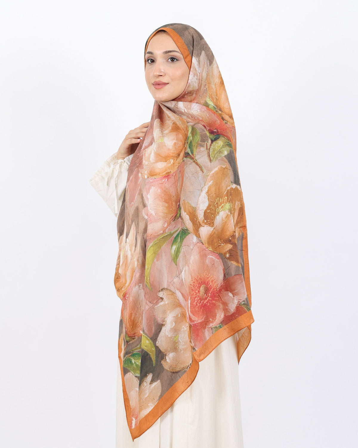 Soft Bambu Kraş Şal D054 Hardal, çiçekli desenli, 75 × 185 cm şal – görsel 1