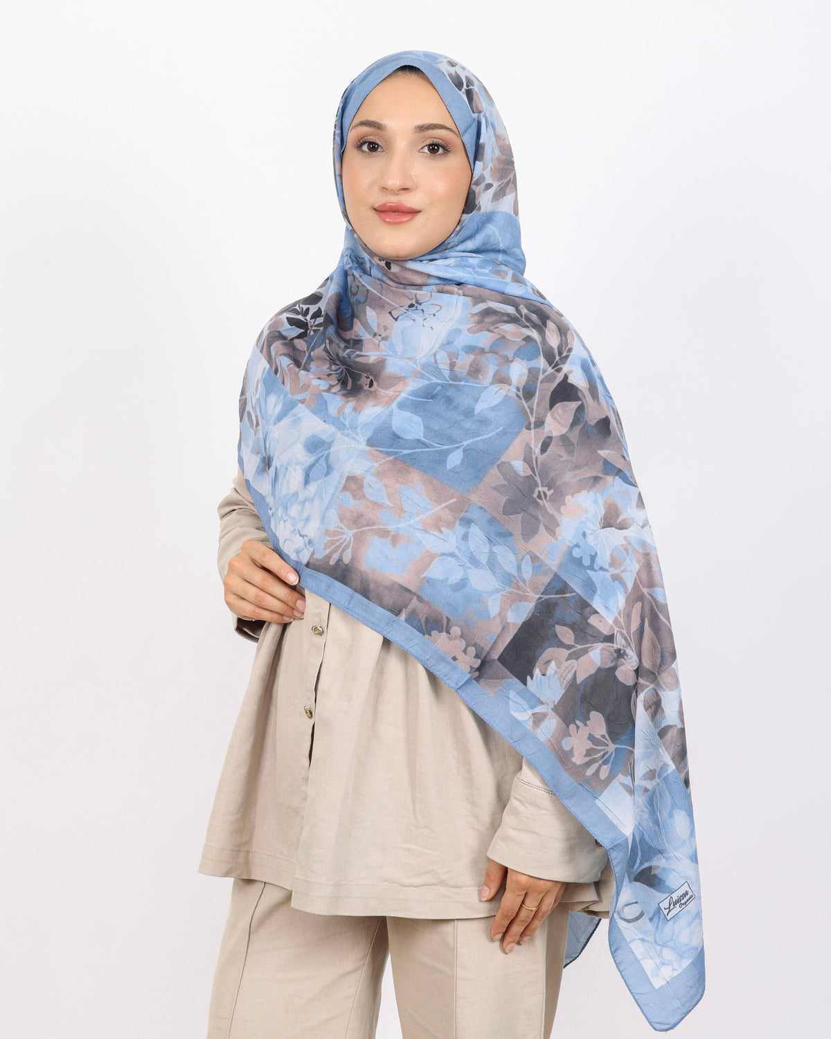 Soft Bambu Kraş Şal D042 Mavi, çiçekli desenli, 75 × 185 cm şal – görsel 1