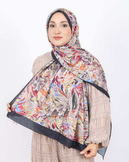 Soft Bambu Kraş Şal D047 Siyah, çiçekli desenli, 75 × 185 cm şal – görsel 2