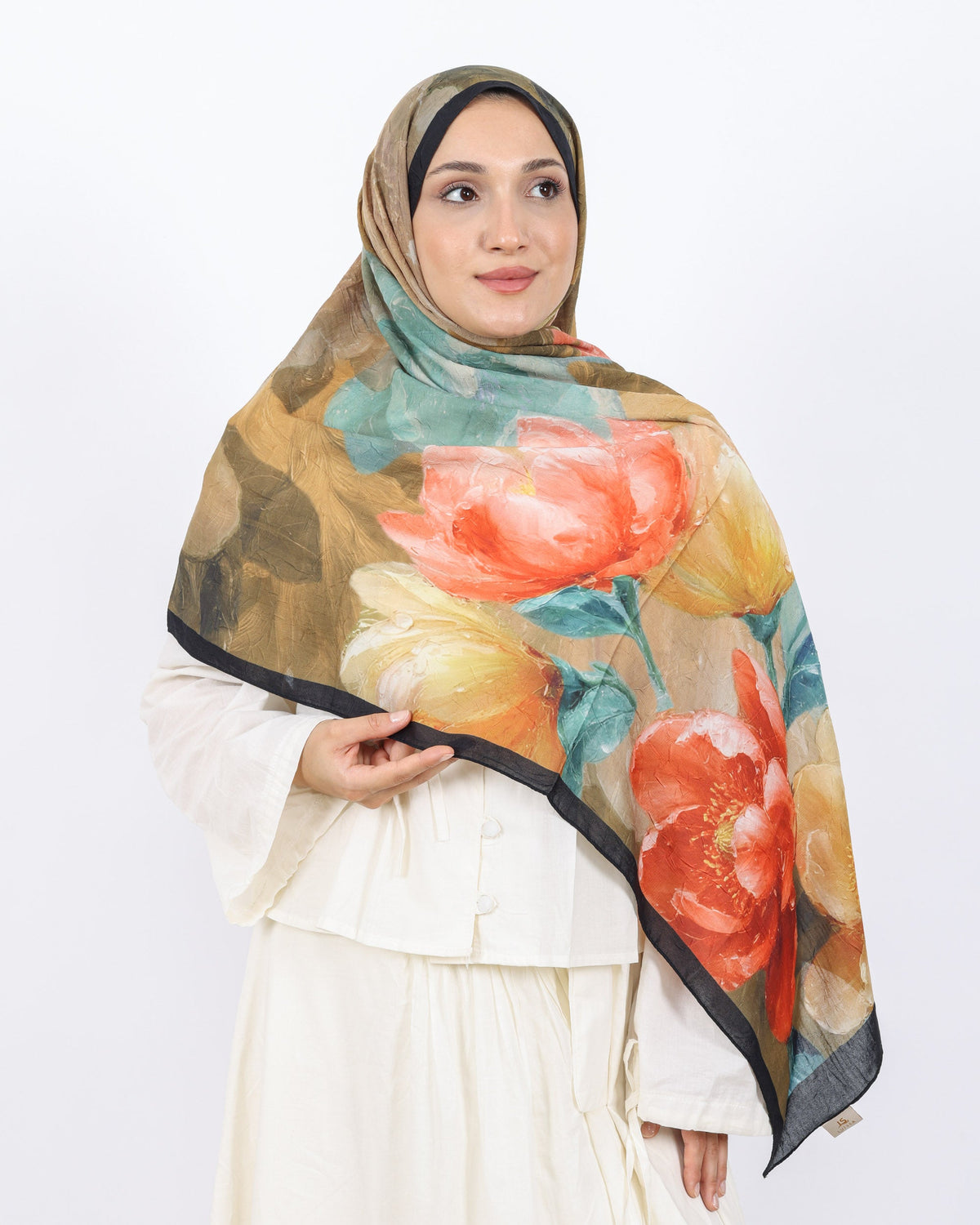 Soft Bambu Kraş Şal D054 Siyah-Mint Yeşili, çiçekli desenli, 75 × 185 cm şal – görsel 2