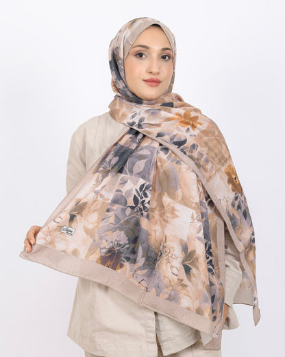 Soft Bambu Kraş Şal D042 Bej, çiçekli desenli, 75 × 185 cm şal – görsel 1