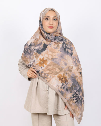Soft Bambu Kraş Şal D042 Bej, çiçekli desenli, 75 × 185 cm şal – görsel 2